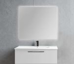 mueble baño blanco y espejo cuadrado