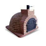 Horno de ladrillo rojo para intemperie con puerta de fundición y bóveda de barro