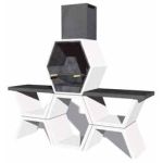 Barbacoa modular de diseño con dos repisas y parrilla de acero inoxidable