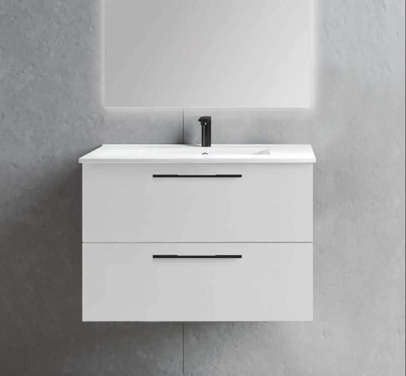 mueble de baño blanco y espejo